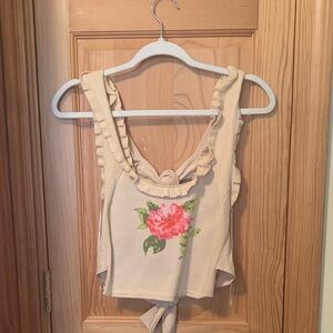 Anthropologie Cream Knit Floral Crop Top